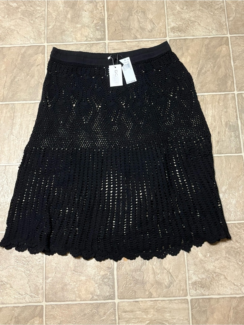 NWT XL Swim Cover Black Crocheted Midi Skirt